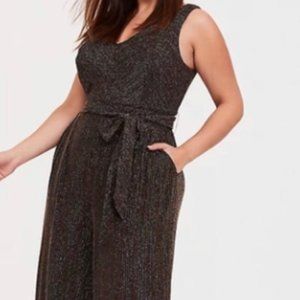 Torrid  Black and Gold Glitter Tie Waist Jumpsuit - size 2